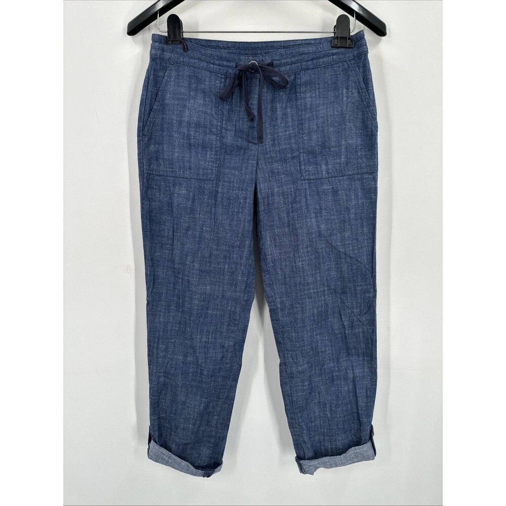 Talbots Women's Size 2 Chambray Pants 100% Cotton Ankle Cuffed Blue Casual